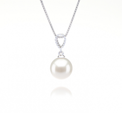 Karen Blanc 9-10mm AAAA-qualité perles d'eau douce 925/1000 Argent-pendentif en perles