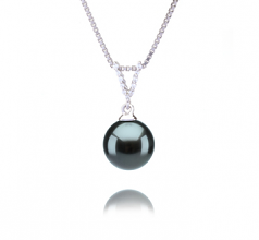 Vondra Noir 9-10mm AAA-qualité de Tahiti 925/1000 Argent-pendentif en perles