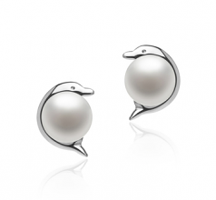 Dauphin Blanc 5-6mm AAA-qualité perles d'eau douce 925/1000 Argent-Boucles d'oreilles en perles