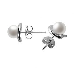 Dauphin Blanc 5-6mm AAA-qualité perles d'eau douce 925/1000 Argent-Boucles d'oreilles en perles