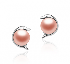 Dauphin Rose 5-6mm AAA-qualité perles d'eau douce 925/1000 Argent-Boucles d'oreilles en perles