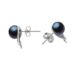 Carina Noir 7-8mm AA-qualité perles d'eau douce 925/1000 Argent-Boucles d'oreilles en perles