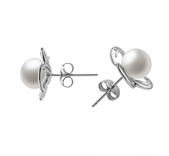 Bella Blanc 7-8mm AA-qualité perles d'eau douce 925/1000 Argent-Boucles d'oreilles en perles