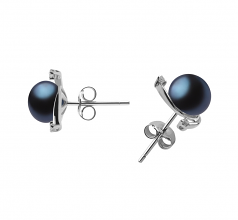 Selene Noir 7-8mm AA-qualité perles d'eau douce 925/1000 Argent-Boucles d'oreilles en perles