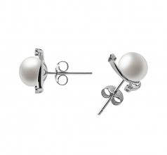 Selene Blanc 7-8mm AA-qualité perles d'eau douce 925/1000 Argent-Boucles d'oreilles en perles