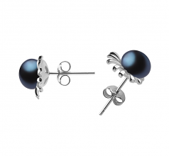 Marissa Noir 7-8mm AA-qualité perles d'eau douce 925/1000 Argent-Boucles d'oreilles en perles