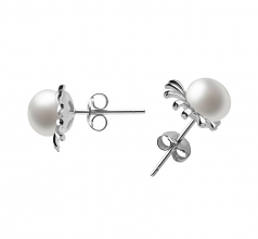 Marissa Blanc 7-8mm AA-qualité perles d'eau douce 925/1000 Argent-Boucles d'oreilles en perles