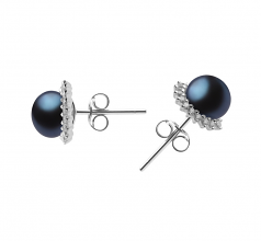 Louisa Noir 7-8mm AA-qualité perles d'eau douce 925/1000 Argent-Boucles d'oreilles en perles