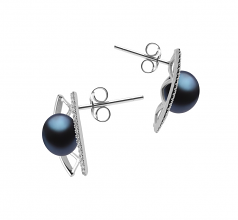 Odelia Noir 8-9mm AAA-qualité perles d'eau douce 925/1000 Argent-Boucles d'oreilles en perles