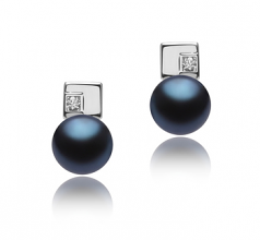 Lolly Noir 8-9mm AAA-qualité perles d'eau douce 925/1000 Argent-Boucles d'oreilles en perles