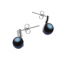 Lolly Noir 8-9mm AAA-qualité perles d'eau douce 925/1000 Argent-Boucles d'oreilles en perles