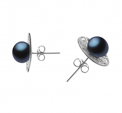 Noé Noir 8-9mm AAA-qualité perles d'eau douce 925/1000 Argent-Boucles d'oreilles en perles