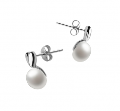 Coeur Blanc 8-9mm AAA-qualité perles d'eau douce 925/1000 Argent-Boucles d'oreilles en perles