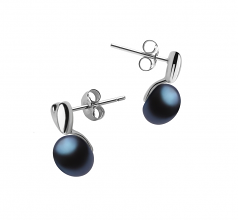 Coeur Noir 8-9mm AAA-qualité perles d'eau douce 925/1000 Argent-Boucles d'oreilles en perles