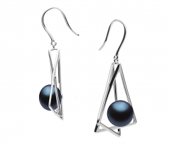 Fabrice Noir 10-11mm AA-qualité perles d'eau douce 925/1000 Argent-Boucles d'oreilles en perles