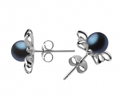 Jamelia Noir 6-7mm AAAA-qualité perles d'eau douce 925/1000 Argent-Boucles d'oreilles en perles