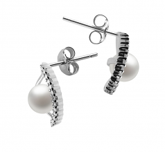 Lilia Blanc 6-7mm AAAA-qualité perles d'eau douce 925/1000 Argent-Boucles d'oreilles en perles