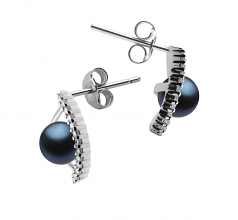 Lilia Noir 6-7mm AAAA-qualité perles d'eau douce 925/1000 Argent-Boucles d'oreilles en perles