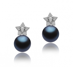 étoile Noir 7-8mm AAAA-qualité perles d'eau douce 925/1000 Argent-Boucles d'oreilles en perles