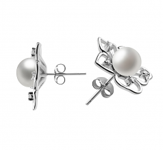 Tournesol Blanc 7-8mm AAAA-qualité perles d'eau douce 925/1000 Argent-Boucles d'oreilles en perles