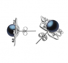 Tournesol Noir 7-8mm AAAA-qualité perles d'eau douce 925/1000 Argent-Boucles d'oreilles en perles