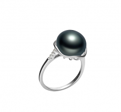 Kalina Noir 11-12mm AAA-qualité perles d'eau douce 925/1000 Argent-Bague perles