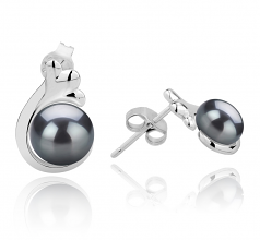 Bikita Noir 7-8mm AAA-qualité perles d'eau douce 925/1000 Argent-Boucles d'oreilles en perles