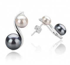 Elida Noir et Blanc 5-8mm AA-qualité perles d'eau douce 925/1000 Argent-Boucles d'oreilles en perles