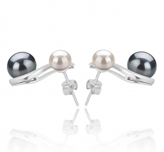 Elida Noir et Blanc 5-8mm AA-qualité perles d'eau douce 925/1000 Argent-Boucles d'oreilles en perles