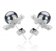 Natasha Noir 7-8mm AAAA-qualité perles d'eau douce 925/1000 Argent-Boucles d'oreilles en perles