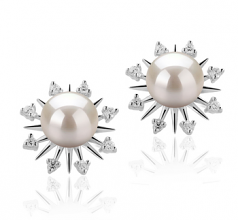 Natasha Blanc 7-8mm AAAA-qualité perles d'eau douce 925/1000 Argent-Boucles d'oreilles en perles