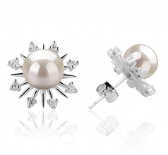 Natasha Blanc 7-8mm AAAA-qualité perles d'eau douce 925/1000 Argent-Boucles d'oreilles en perles
