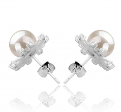 Natasha Blanc 7-8mm AAAA-qualité perles d'eau douce 925/1000 Argent-Boucles d'oreilles en perles