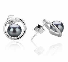 Sharon Noir 6-7mm AAAA-qualité perles d'eau douce 925/1000 Argent-Boucles d'oreilles en perles