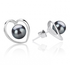 Winna-coeur Noir 6-7mm AAAA-qualité perles d'eau douce 925/1000 Argent-Boucles d'oreilles en perles