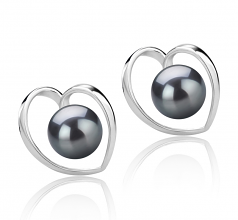 Winna-coeur Noir 6-7mm AAAA-qualité perles d'eau douce 925/1000 Argent-Boucles d'oreilles en perles