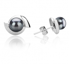 Zorina Noir 6-7mm AAAA-qualité perles d'eau douce 925/1000 Argent-Boucles d'oreilles en perles