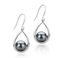 Marcia Noir 7-8mm AAAA-qualité perles d'eau douce 925/1000 Argent-Boucles d'oreilles en perles