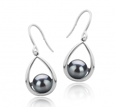 Marcia Noir 7-8mm AAAA-qualité perles d'eau douce 925/1000 Argent-Boucles d'oreilles en perles