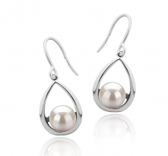 Marcia Blanc 7-8mm AAAA-qualité perles d'eau douce 925/1000 Argent-Boucles d'oreilles en perles