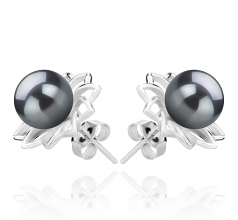 Morgan Noir 7-8mm AAAA-qualité perles d'eau douce 925/1000 Argent-Boucles d'oreilles en perles