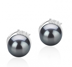 Leslie Noir 7-8mm AAAA-qualité perles d'eau douce 925/1000 Argent-Boucles d'oreilles en perles