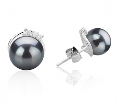 Leslie Noir 7-8mm AAAA-qualité perles d'eau douce 925/1000 Argent-Boucles d'oreilles en perles