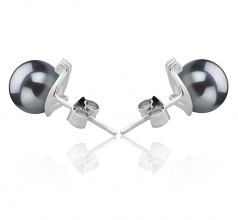 Leslie Noir 7-8mm AAAA-qualité perles d'eau douce 925/1000 Argent-Boucles d'oreilles en perles