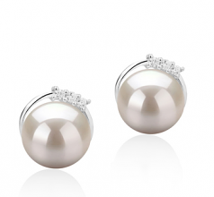 Leslie Blanc 7-8mm AAAA-qualité perles d'eau douce 925/1000 Argent-Boucles d'oreilles en perles