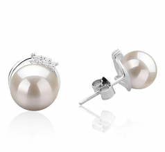 Leslie Blanc 7-8mm AAAA-qualité perles d'eau douce 925/1000 Argent-Boucles d'oreilles en perles