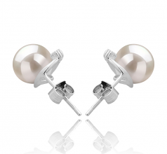 Leslie Blanc 7-8mm AAAA-qualité perles d'eau douce 925/1000 Argent-Boucles d'oreilles en perles