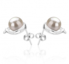 Raina Blanc 7-8mm AAAA-qualité perles d'eau douce 925/1000 Argent-Boucles d'oreilles en perles