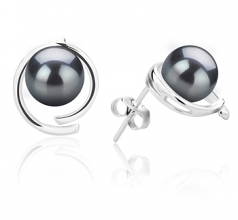 Raina Noir 7-8mm AAAA-qualité perles d'eau douce 925/1000 Argent-Boucles d'oreilles en perles