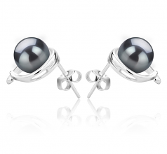 Raina Noir 7-8mm AAAA-qualité perles d'eau douce 925/1000 Argent-Boucles d'oreilles en perles